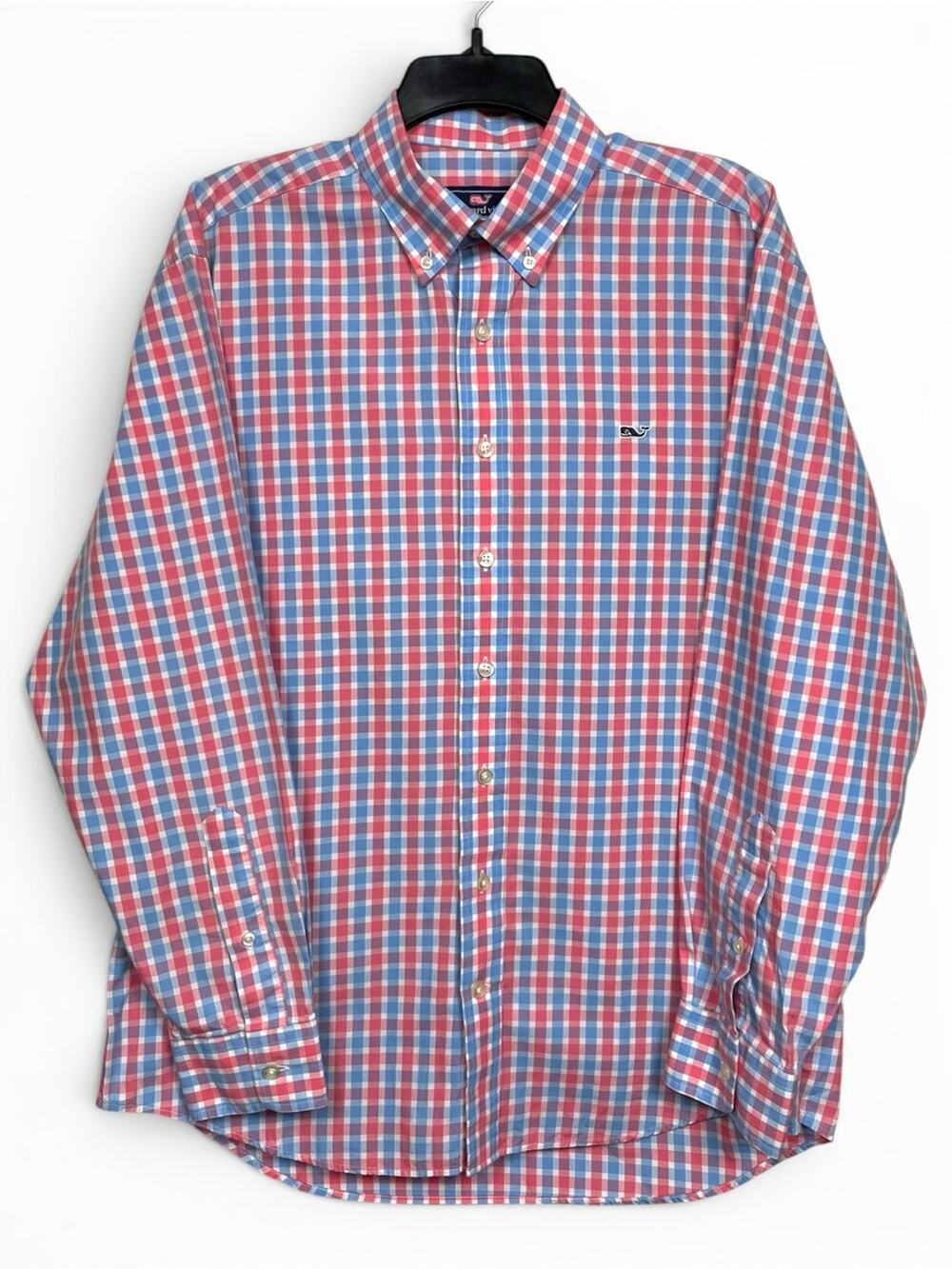 Vineyard Vines Pink and Blue Checked Button-Down whale Shirt cotton M